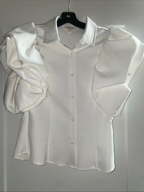 Forever 21 White Puff-Sleeve Button-Down Shirt